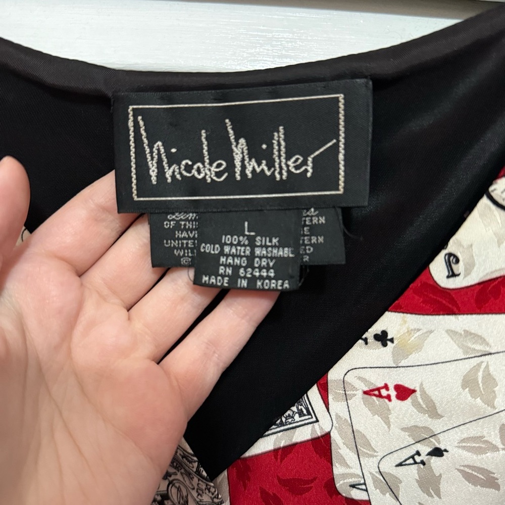 1992 Vintage Nicole Miller Silk Button Up Card Vest - Picture 7 of 9